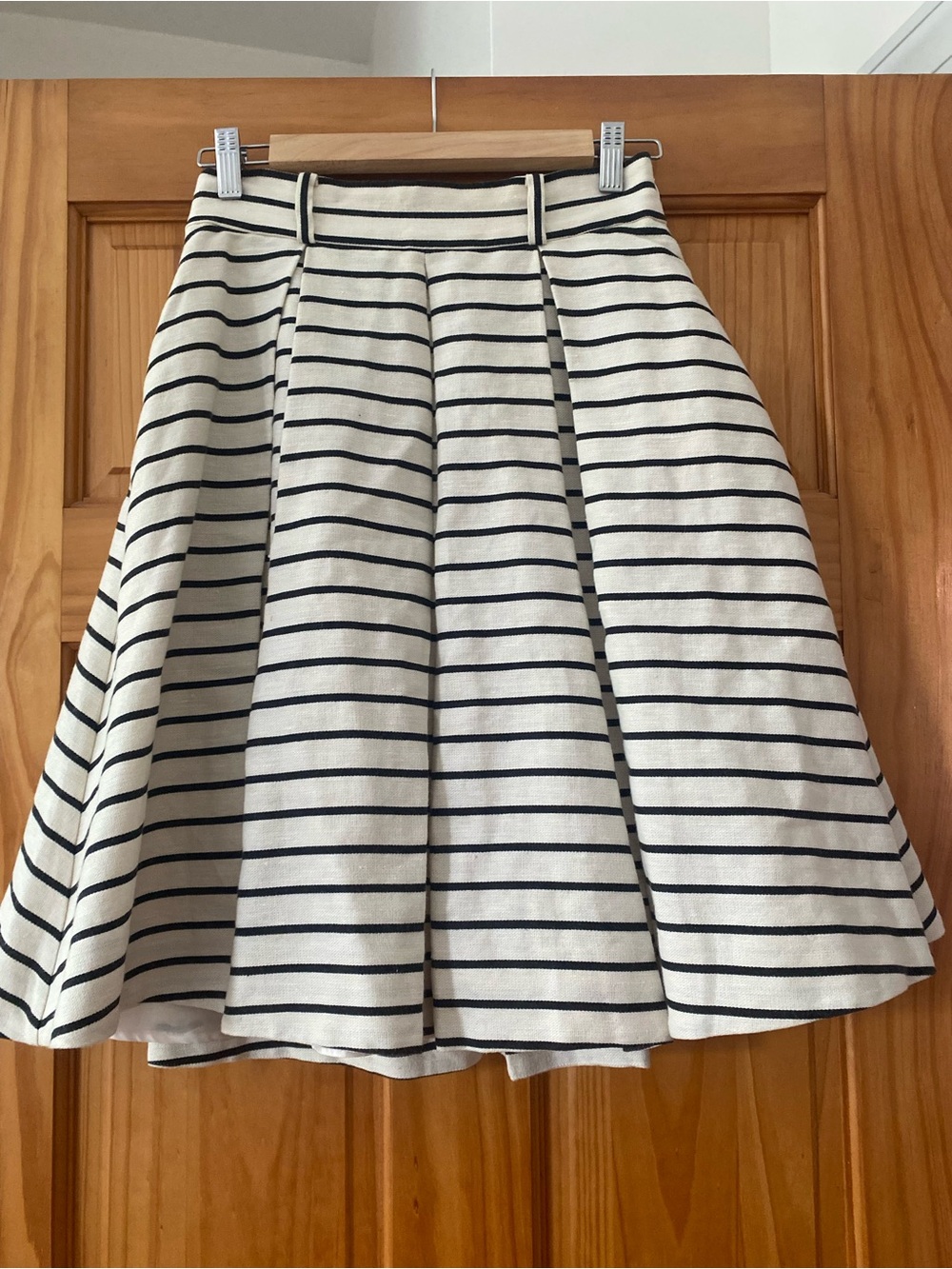 Kate Spade New York Pleated Stripe Full Skirt Linen Blend Fit Flare Size 0